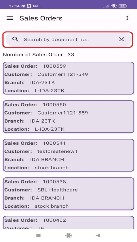 Sales Order Search