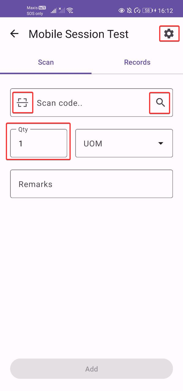 Session Scanning Screen
