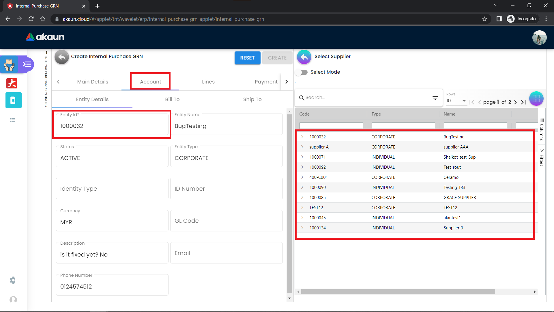 Create Select Supplier