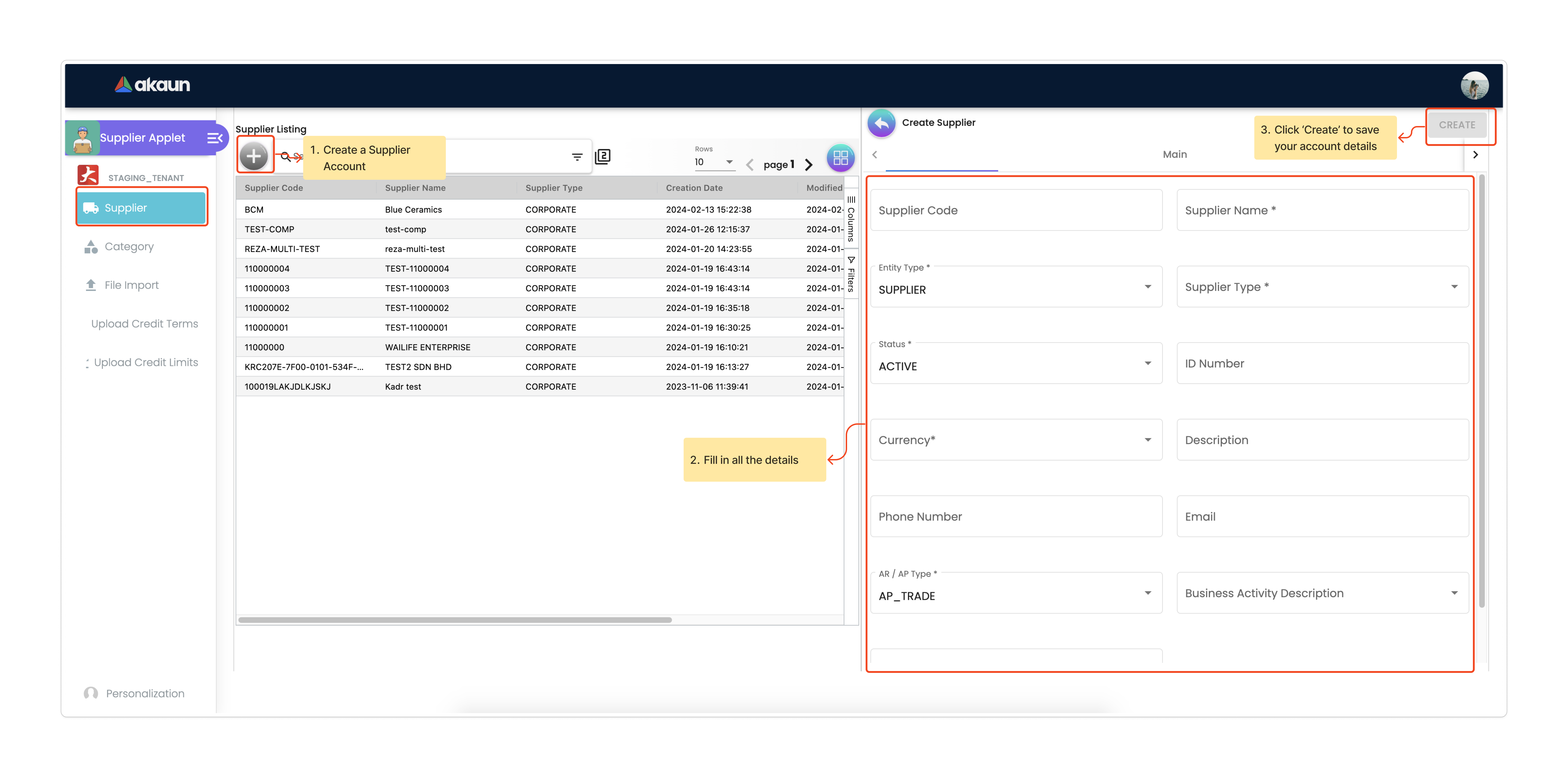 02 Supplier Maintenance Applet Creating Supplier Account