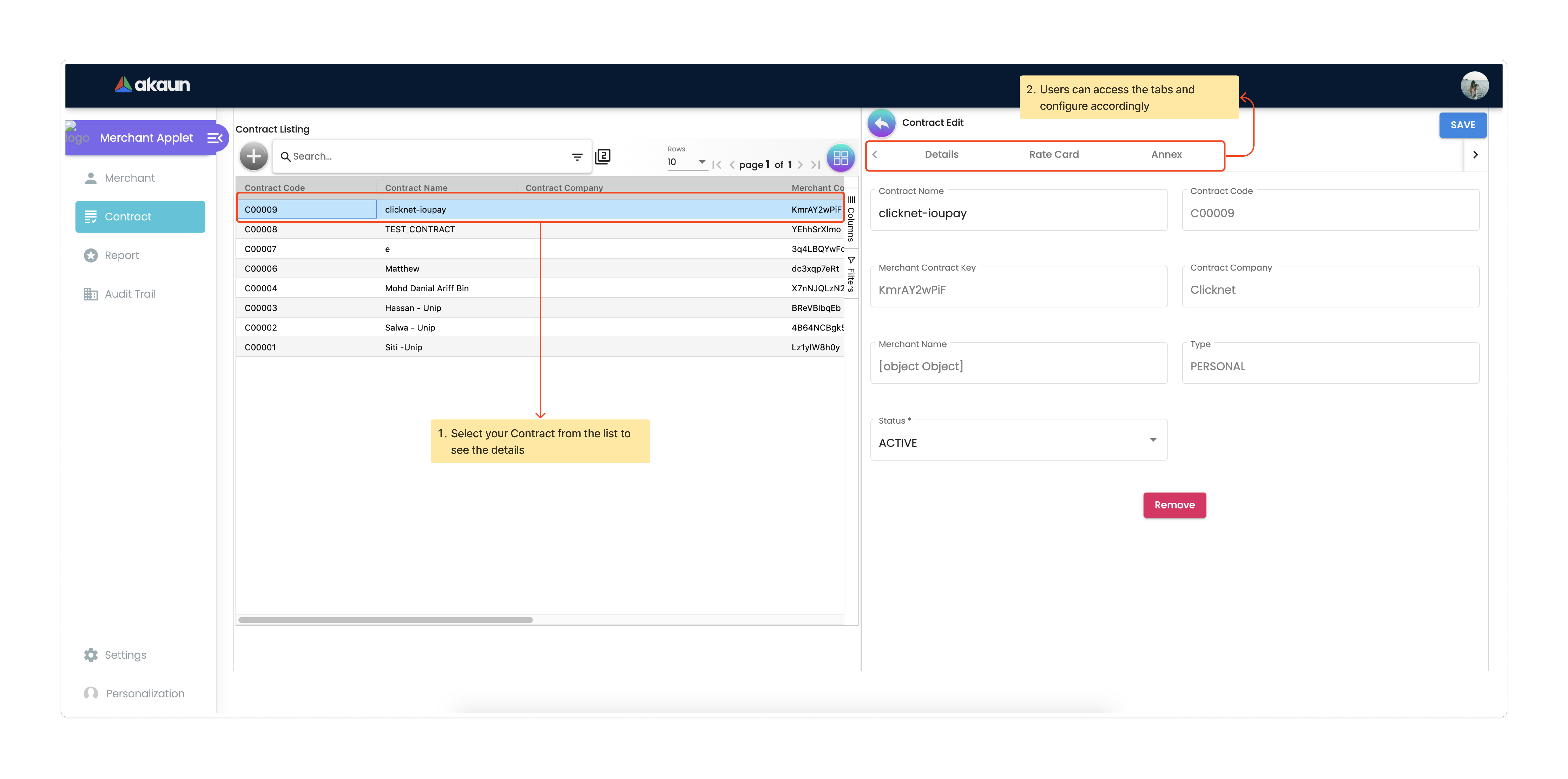 11 Merchant Admin Applet Contract Details