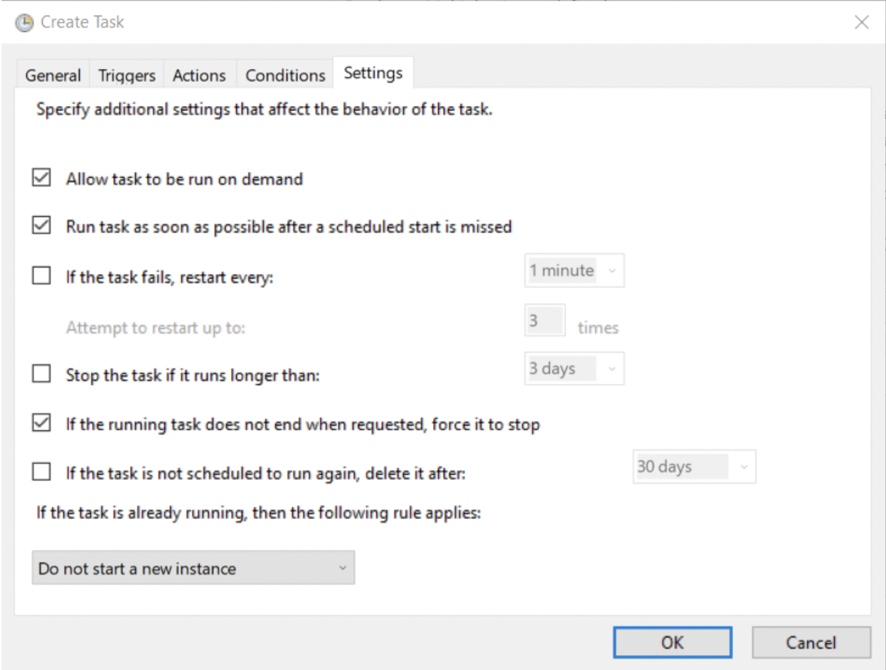 Create Task Settings