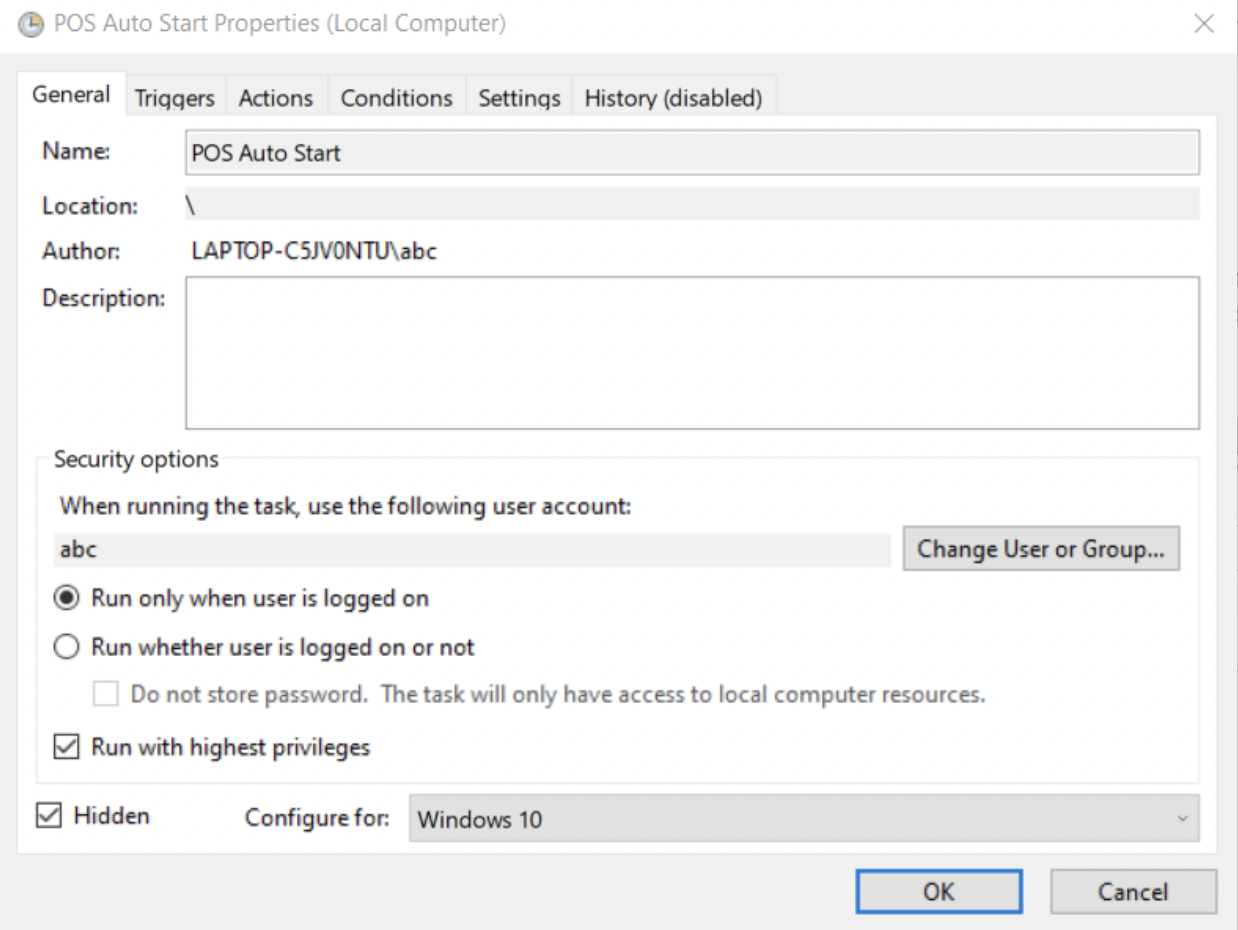 POS Auto Start Properties