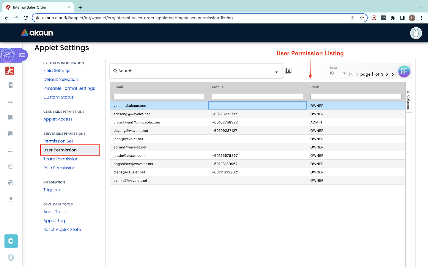 Permission Listing